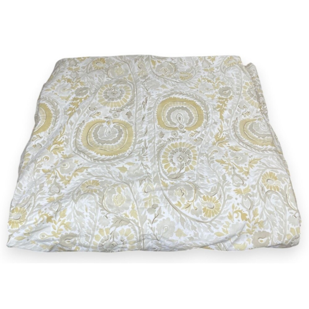 Pottery Barn Paisley King Duvet Cover Yellow Beige White Floral Organic Cotton